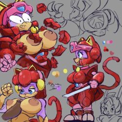 1:1 1girls 2021 anthro armor avian bad_bird bird breast_play breasts clothing curvaceous domestic_cat duo felid feline felis female fur furry helmet hi_res male mammal paizuri pink_fur polly_esther samurai_pizza_cats sex tagxo_(artist) tail thick_thighs titjob torn_clothing wide_hips