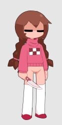 bottomless casual casual_nudity flat_chest knife madotsuki mostly_clothed nekuzx no_mouth no_panties pussy sweater yume_nikki