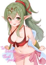 1girls :d alternate_costume bare_arms bare_midriff bare_shoulders bare_thighs bikini breasts cleavage collarbone female female_only fire_emblem fire_emblem_awakening fire_emblem_heroes got0_naisho green_eyes green_hair long_hair looking_at_viewer medium_breasts midriff nintendo official_alternate_costume open_mouth pointy_ears ponytail red_bikini red_swimsuit sarong shoulders smile solo swimsuit thank_you thighs tiki_(adult)_(fire_emblem) tiki_(adult)_(summer)_(fire_emblem) tiki_(fire_emblem) very_long_hair white_background