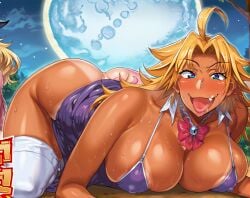 1girls ai_generated blonde_hair dark-skinned_female energy_kyouka!! female huge_breasts human shiraishi_kyouka witch_costume