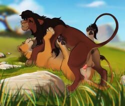 anus balls black_hair brown_body brown_fur canon_couple disney duo eye_scar facial_scar feet felid female female_penetrated feral feral_on_feral feral_penetrated feral_penetrating feral_penetrating_feral from_front_position fur genitals grass hair hi_res kiara_(the_lion_king) kovu_(the_lion_king) lion lying male male/female male_penetrating male_penetrating_female mammal missionary_position on_back pantherine pawpads penetration penile penile_penetration penis_in_pussy plant savanna scar sex tail tail_tuft the_lion_king tuft vaginal_penetration vaginal_penetration whiskers yanzer yellow_body yellow_fur