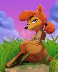 1girls 2021 4:5 absurd_res activision anthro anus ass black_nose bodily_fluids bottomless clothed clothing eyelashes female female_only furry genital_fluids genitals grass green_eyes hair hi_res kangaroo macropod mammal marsupial plant pussy pussy_juice red_hair sheila_(spyro) solo spyro_reignited_trilogy spyro_the_dragon thehumancopier topwear topwear_only video_games