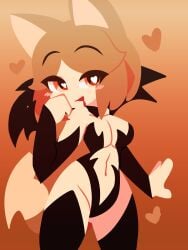 animal_ears blush blushing_at_viewer brown_hair cathie_(rivergravidade) female female_focus female_only friday_night_funkin heart heart-shaped_pupils heart_eyes horny horny_female orange_eyes rivergravidade solo solo_female succubus_costume succubus_wings tagme tail thigh_highs thighhighs