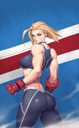 1girls ass ass ass_focus back back_view bare_arms bare_shoulders big_ass big_butt blonde_hair blue_eyes cammy_white clothed clothing color female female_focus female_only hi_res light-skinned_female light_skin looking_at_viewer muscular muscular_female nipples_visible_through_clothing ogami scar short_hair solo solo_female street_fighter street_fighter_6 tagme thick_thighs