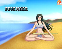 1girls alternate_costume amatsu_(fire_emblem) barefoot beach black_hair breasts closed_eyes crossed_legs female female_only fire_emblem fire_emblem_awakening fundoshi headband large_breasts long_hair meditating navel nintendo ocean reit sand sarashi say'ri_(fire_emblem) solo sword water white_headband