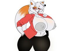 accessory anthro arctic_fox big_breasts breasts canid canine eyeshadow eyewear female fox fox_spirit hair_accessory hairpin hi_res huge_breasts huge_thighs makeup mammal olliescharm presenting presenting_breasts solo sunglasses thick_thighs true_fox vixen_(yomi_hustle) yomi_hustle