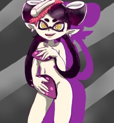 1girls anonymous_artist beauty_mark black_hair callie_(splatoon) earrings female hair_covering_breasts hair_covering_crotch inkling lipstick long_hair looking_at_viewer naked nintendo nude open_mouth pointy_ears smooth_skin solo splatoon tentacle_hair twintails unknown_artist white_skin yellow_eyes