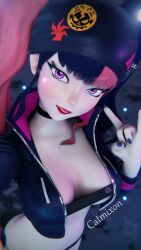 1girls 3d blender catmixon choker female_only light-skinned_female looking_at_viewer medium_breasts micro_bikini open_jacket palworld partially_clothed pink_hair self_upload selfie smile tongue_out video_games zoe_rayne