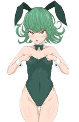 1girls blush breasts bunnysuit fake_animal_ears female green_eyes green_hair leotard one-punch_man small_breasts solo tagme tatsumaki xeno_doujin