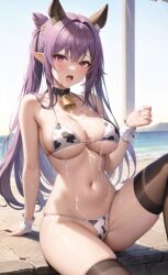 ai_generated cow_bikini cow_ears cow_girl cowbell cum cum_on_body cum_on_breasts cum_on_face cumshot genshin_impact keqing_(genshin_impact) slombert