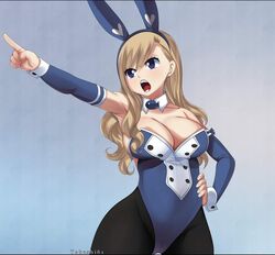 1girls big_breasts blonde_hair blue_eyes bunny_ear bunny_ears bunny_girl bunnysuit cleavage edens_zero long_hair pantyhose rebecca_bluegarden sole_female solo standing takeshi61_(artist) thick_thighs