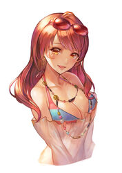 1girls big_breasts bikini bikini_top blush bra breasts brown_eyes brown_hair clothing copper_hair earrings eyewear heartseek000 human jewelry kujikawa_rise long_hair looking_at_viewer necklace pale-skinned_female pale_skin persona persona_4 see-through see-through_clothing smile smiling smiling_at_viewer sunglasses sunglasses_on_head swimsuit swimwear topwear upper_body