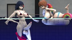 1futa 2girls 3d accidental_exposure balls big_balls big_breasts big_penis bikini bikini_bottom bikini_top black_hair blue_eyes bob_cut brown_eyes brown_hair exposed_penis female floating futa_focus futanari kill_la_kill kiryuuin_satsuki large_breasts large_penis mankanshoku_mako matoi_ryuuko penis pool_float quadraticsfm sfm skinny_dipping source_filmmaker swimming swimming_pool testicles underwater underwater_view