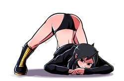 ass ass_up black_eyes black_hair black_panties boots crossxvii jack-o_pose looking_at_viewer lucia_(scott_malin) no_pants panties tagme top-down_bottom-up