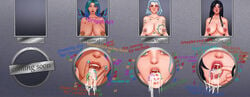 2021 3girls aethosart after_deepthroat after_oral aged_down baba_yaga_(smite) babylonian_mythology black_hair blind_eye blue_eyes blue_hair blush breasts chinese_mythology condom condom_in_mouth cum cum_in_mouth cum_inside deepthroat_invitation deity drool earrings female female_only glory_hole glory_wall goddess gradient_hair green_eyes grey_hair humanized imminent_deepthroat jewelry large_breasts long_hair mulan_(smite) multiple_girls name_tag nipple_piercing nipple_rings nipples nude open_mouth oral oral_invitation party_wipe photo photo_(object) presenting_throat public_display public_sex_slave public_use saliva seductive_mouth sex_slave slave slavic_mythology smile smite spread_mouth tally_marks tattoo tattoos throat tiamat_(smite) tongue_out turquoise_hair two_tone_hair used_condom wall_writing wings