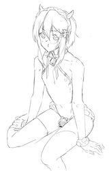 1boy azusa_yaotome blush blushing_at_viewer cow_bell cow_horns eyebrows_visible_through_hair femboy hair_pin hairclip lingerie looking_at_viewer male male_only pouting sitting sketch socky2me solo stomach streamer thigh_highs thighhighs thighs trap tummy twitch.tv virtual_youtuber