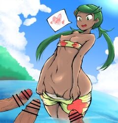 1girls 3boys big_butt breasts breasts_out colored dark-skinned_female dark_skin female human iegami male mallow_(pokemon) multiple_boys nipples ocean penis penis_out pokemon pokemon_sm presenting pubic_hair pussy pussy_hair swimming swimsuit swimsuit_down swimsuit_pull tall tall_female taller_female thick_thighs water wide_hips