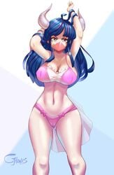 big_breasts blue_hair cjhomics female female_only horns one_piece pink_hair swimsuit thick_thighs two_tone_hair ulti_(one_piece)