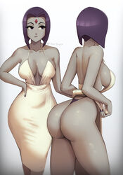 1girls alternate_breast_size ass big_ass big_breasts big_butt breasts cleavage cleavage_cutout dc dc_comics disinterested dress dress_lift emotionless exposed_ass expressionless female female_only front_view goth grey_skin hourglass_figure large_breasts looking_away no_bra panties phat_smash purple_eyes purple_hair rachel_roth raven_(dc) short_hair side_view sideboob smooth_skin solo superheroine teen_titans underwear wide_hips