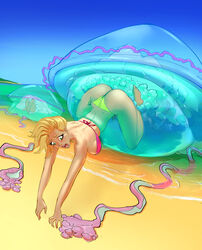 1girls ass bikini butt human jellyfish oral_vore panties platamatina_(artist) slime_monster spread_legs vore