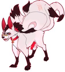 absurd_res anatomically_correct anatomically_correct_genitalia black_paws bodily_fluids canid canine cum devious feral fox furry_only genital_fluids genitals hi_res male mammal multi_tail mystery_(mystery_skulls) mystery_skulls penis red_ears red_eyes solo watermark zeniarmr