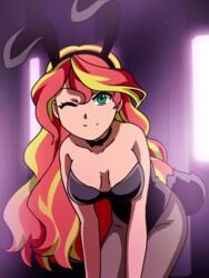 1girls animated aqua_eyes bending_over bent_over bouncing_breasts breasts bunny_ears bunnysuit cleavage commission equestria_girls female female_only frame_by_frame friendship_is_magic gif green_eyes hasbro human humanized leotard my_little_pony pantyhose playboy_bunny red_hair rikeza solo solo_female sunset_shimmer two_tone_hair wink