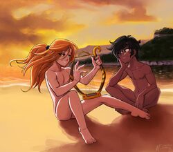 2boys achilles ancient_greece beach black_hair canon_couple canonical_scene european_mythology femboy gay greek_mythology green_eyes harp history lapinbeau literature long_hair mythology nude_male patroclus public_domain tan_skin teenager teenager_on_teenager teenagers the_song_of_achilles wholesome yaoi