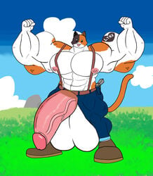 background balls big_balls big_penis domestic_cat epic_games feet fortnite furry gay happy male male_only meowscles_(fortnite) muscles naked nipples pants penis srosseen tail tattoo