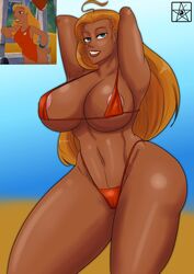 armpits big_ass big_breasts big_butt big_hips big_nipples big_thighs bikini bikini_top blonde_hair blue_eyes cleavage dark-skinned_female dark_skin estella_comics female female_focus female_only hourglass_figure huge_ass huge_breasts huge_butt huge_hips huge_thighs lifeguard lifeguard_(lilo_and_stitch) lilo_and_stitch looking_at_viewer mannyestella mrestella small_bikini sun_tanning swimsuit tanned tanned_skin thick_thighs thighs wide_hips