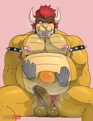 2021 anthro armband armpit_hair artist_name balls belly belly_button big_belly bodily_fluids body_hair bowser bowser_day collar disembodied_hand duo erect_nipples erection foreskin genitals hair hi_res horn humanoid_genitalia humanoid_penis koopa lactating male male_lactation male_only male_pregnancy mario_(series) musclegut muscular muscular_anthro muscular_male musk navel nintendo nipples nude one_eye_closed open_mouth outie_navel pecs penis pink_background pregnant pregnant_male pubes scalie simple_background sitting solo_focus spiked_armband spiked_collar spikes sweat sweaty_balls sweaty_genitalia sweaty_penis uncut video_games y40ifan