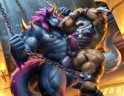 2boys abs anal anal_sex ankle_cuffs anthro anthro_on_anthro anthro_penetrated anthro_penetrating anthro_penetrating_anthro arcanine arm_spikes arm_tattoo arm_tuft armpit_hair balls bara barazoku biceps big_balls big_muscles big_penis black_balls black_body black_sclera blue_balls blue_body blue_fur blue_nipples body_hair bondage bound brown_tattoo canid canine canis chained chains cheek_tuft chest_hair chest_tattoo chest_tuft countershade_face countershade_legs countershade_torso countershading deltoids detailed detailed_background digital_media_(artwork) dungeon duo elbow_tufts embers erection eye_contact facial_hair facial_piercing facial_tuft father father_and_child father_and_son fire from_front_position fur gay genital_piercing genitals glistening glistening_body hair half-closed_eyes hi_res horn huge_balls huge_cock incest laarx leg_tattoo leg_tuft light lighting looking_at_another looking_pleasured male male/male male_only male_penetrated male_penetrating male_penetrating_male mammal metal metal_chain muscular muscular_anthro muscular_male narrowed_eyes navel nintendo nipple_piercing nipples nose_piercing nose_ring nude obliques open_mouth parent parent_and_child pecs penetration penile penile_penetration penis penis_in_ass penis_piercing piercing pink_body pink_fur pink_hair pink_nipples pink_penis pokemon pokemon_(species) prince_albert_piercing purple_tattoo quads red_eyes restraints retracted_foreskin serratus sex shackles shaded sharp_teeth shoulder_spikes smile son spikes spikes_(anatomy) stand_and_carry_position standing standing_sex suspension takahirosi tan_body tattoo teeth torch triceps tuft vein veiny_muscles veiny_penis video_games white_body white_fur white_hair wrist_cuff yaoi yellow_horn