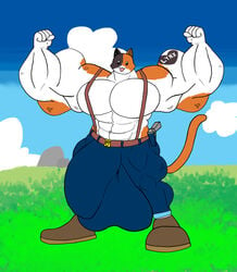 background balls big_balls big_penis bulge domestic_cat epic_games feet fortnite furry gay happy male male_only meowscles_(fortnite) muscles nipples pants penis srosseen tail tattoo