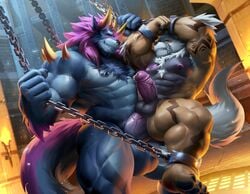 abs anal anal_sex ankle_cuffs anthro anthro_on_anthro anthro_penetrated anthro_penetrating anthro_penetrating_anthro arcanine arm_spikes arm_tattoo arm_tuft armpit_hair balls bara barazoku biceps big_balls big_muscles big_penis black_balls black_body black_sclera blue_balls blue_body blue_fur blue_nipples body_hair bondage bound brown_tattoo canid canine canis chained chained_mouth chains cheek_tuft chest_hair chest_tattoo chest_tuft countershade_face countershade_legs countershade_torso countershading deltoids detailed detailed_background digital_media_(artwork) dungeon duo elbow_tufts embers erection eye_contact facial_hair facial_piercing facial_tuft father father_and_child father_and_son fire from_front_position fur genital_piercing genitals glistening glistening_body hair half-closed_eyes hi_res horn huge_balls huge_cock incest laarx leg_tattoo leg_tuft light lighting looking_at_another looking_pleasured male male/male male_only male_penetrated male_penetrating male_penetrating_male mammal metal metal_chain muscular muscular_anthro muscular_male narrowed_eyes navel nintendo nipple_piercing nipples nose_piercing nose_ring nude obliques parent parent_and_child pecs penetration penile penile_penetration penis penis_in_ass penis_piercing piercing pink_body pink_fur pink_hair pink_nipples pink_penis pokemon pokemon_(species) prince_albert_piercing purple_tattoo quads red_eyes restraints retracted_foreskin serratus sex shackles shaded sharp_teeth shoulder_spikes smile son spikes spikes_(anatomy) stand_and_carry_position standing standing_sex suspension takahirosi tan_body tattoo teeth torch triceps tuft vein veiny_muscles veiny_penis video_games white_body white_fur white_hair wrist_cuff yaoi yellow_horn