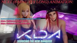 2girls 3d advertisement ahri akali ass big_ass big_breasts big_butt blonde_hair breasts cheating cuckold faithbell female k/da_ahri k/da_akali k/da_series league_of_legends lingerie lipstick ntr seducing seductive strapless strapless_top strapless_topwear tubetop