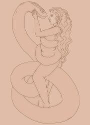 female furry_with_non-furry human long_hair monster monster_on_female predator/prey scales scalie snake