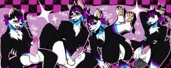 absurd_res alternative_fashion anthro athletic athletic_anthro athletic_male balls black_body black_fur black_hair bodily_fluids bone breath circumcised dialogue dildo domestic_cat embarrassed emo english_text fap_(sound_effect) felid feline felis fur fur_markings genitals hair hi_res inviting inviting_to_sex inviting_viewer looking_at_genitalia looking_at_penis looking_at_viewer male mammal markings masturbation muscular muscular_anthro muscular_male neck_tuft panting penis pink_penis profanity purple_hair riding_dildo scene_(fashion) sex_toy sketch_page skull skull_head sleepytrickster slim solo sweat tail text tongue tongue_out tuft twunk vandal_ossyx white_body white_fur yellow_ears