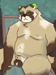 anthro barnibun brown_body canid canine male mammal overweight overweight_male procyonid raccoon raccoon_dog solo tanuki