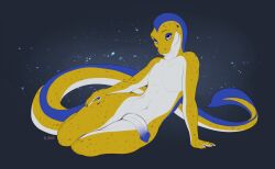 2026 anthro aquatic biped by_dream claws countershade_torso countershading digital_drawing_(artwork) digital_media_(artwork) eel fingers fish front_view genitals hi_res looking_at_viewer male navel nude nude_anthro nude_male penis simple_background smile solo spots tail