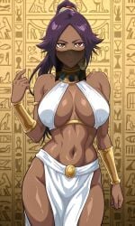 1girls ai_generated big_boobs big_breasts bleach bleach:_the_thousand-year_blood_war curvy curvy_body curvy_female curvy_figure dark-skinned_female dark_skin egyptian egyptian_clothes egyptian_female huge_breasts kyoru189 large_breasts looking_at_viewer mature_female shihouin_yoruichi solo solo_female