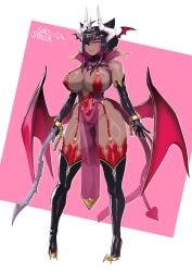 ass big_breasts cat_ears cat_girl cleavage dark-skinned_female dark_persona dark_skin heel_boots heels khopesh mtf_transformation rule_63 shu_stella succubus succubus_horns succubus_wings sword thick_thighs thighhighs transformation transformed weapon wide_hips