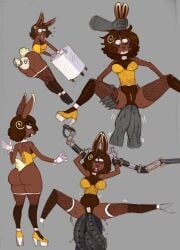 anal_fisting anal_penetration anthro ass breasts brown_hair buckteeth ear_grab female fishnets motion_lines pussy rabbit robotjoe stomach_bulge tentacles yellow_eyes