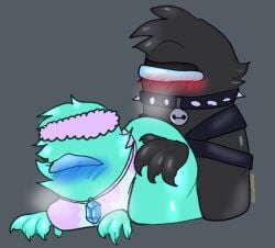 2girls among_us among_us_(series) among_us_black among_us_cyan black_(among_us) blue_blush blush cyan_(among_us) pegging sunnypawsy yuri