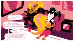 16:9 anthro big_breasts bimbofication bimbofied border breast_play breasts brown_body clothed clothing cooler dinosaur distracted distracted_sex dominant dominant_anthro dominant_female dromaeosaurid electronics felid female fur group half-closed_eyes hi_res highlights_(coloring) howling-madfoxhatter lagomorph leporid lion looking_at_object looking_at_phone male male/female mammal mind_control multicolored_body multicolored_fur narrowed_eyes orange_body pantherine phone pink_background pink_highlights prehistoric_species rabbit reptile ringed_eyes saurischian scalie sex simple_background story story_in_description submissive submissive_anthro submissive_female submissive_male television theropod titfuck tongue tongue_out topless topless_male trio uneven_eyes unimpressed white_border widescreen