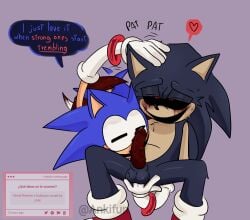 anal_fingering anthro artist:ankifun big_penis blush cum cum_drip erection fingering fingering_ass fingers_in_ass gay genitals heart kolossos male penis red_eyes rewrite_(sonic.exe) simple_background smile sonic.exe_(series) spread_legs sweat testicles veiny_penis yaoi