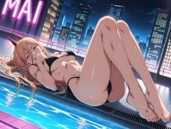 ai_generated barefoot bikini black_bikini chainsaw_man female female_only phibsai power_(chainsaw_man) tagme