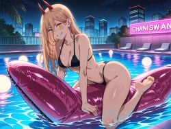 ai_generated barefoot bikini black_bikini blonde_hair phibsai pool poolside power_(chainsaw_man) tagme