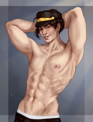 1girls 1male abs arms_behind_head black_cap black_hat bnvt brown_eyes bruneian bruneian_vtuber dark_brown_hair flexing indie_virtual_youtuber indie_vtuber jakkel_draws male male_focus male_only muscular muscular_abs muscular_arms muscular_male pecs remy_atuya_(bnvt): short_hair solo solo_focus solo_male standing topless topless_male virtual_youtuber vtuber