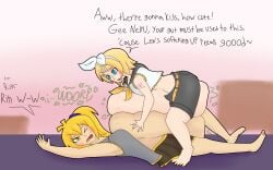 akita_nero akita_neru digestion digestion_noises fanloid kagamine_len kagamine_rin pressed_together robomondus same_size_vore soft_vore struggling struggling_prey unwilling unwilling_prey unwilling_vore vocaloid vore vore_belly