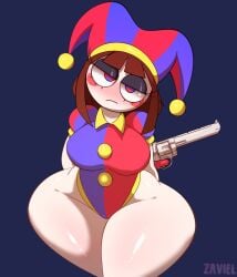 1girls female female_only fortnite gun holding holding_gun jester jester_hat jester_outfit looking_at_viewer pomni_(the_amazing_digital_circus) solo solo_female the_amazing_digital_circus zaviel