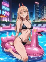 1girls ai_generated barefoot big_breasts bikini black_bikini blonde blonde_female blonde_hair female female_only phibsai pool poolside power_(chainsaw_man) sexy tagme